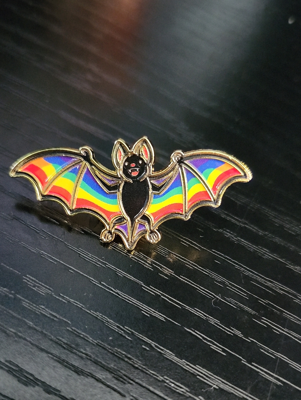Rainbow Bat Enamel Pin - Gold Trim